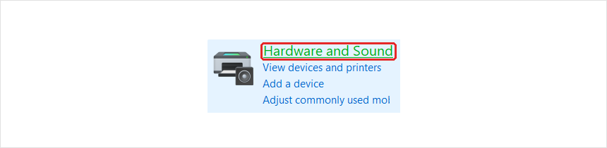 Control Panel with Hardware and Sound highlighted