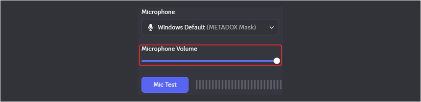Discord Microphone Volume slider at maximum