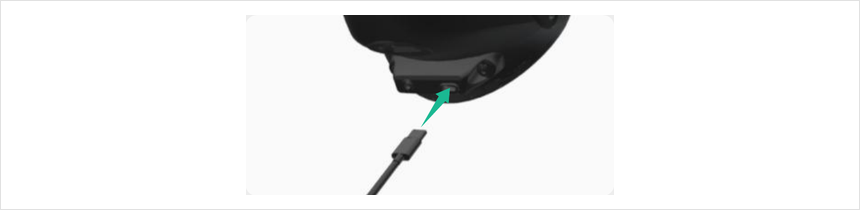 USB-C cable being inserted into the mask