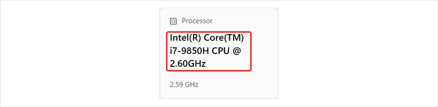 Processor shown in Settings About page