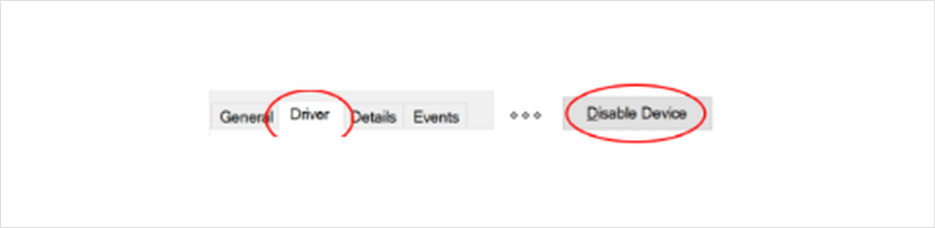 Driver tab with Disable Device button